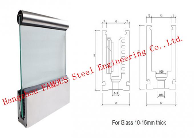 Fondo di vetro di alluminio della scanalatura a "u" della balaustra del metallo domestico della decorazione per all'interno ed all'aperto 0