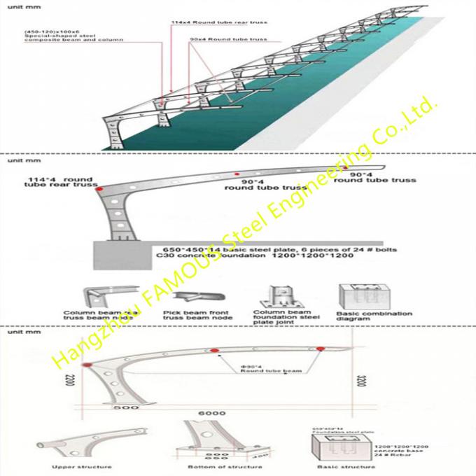 Struttura d'acciaio della membrana della vela di PVDF che copre la tettoia prefabbricata del garage di parcheggio dell'automobile 0